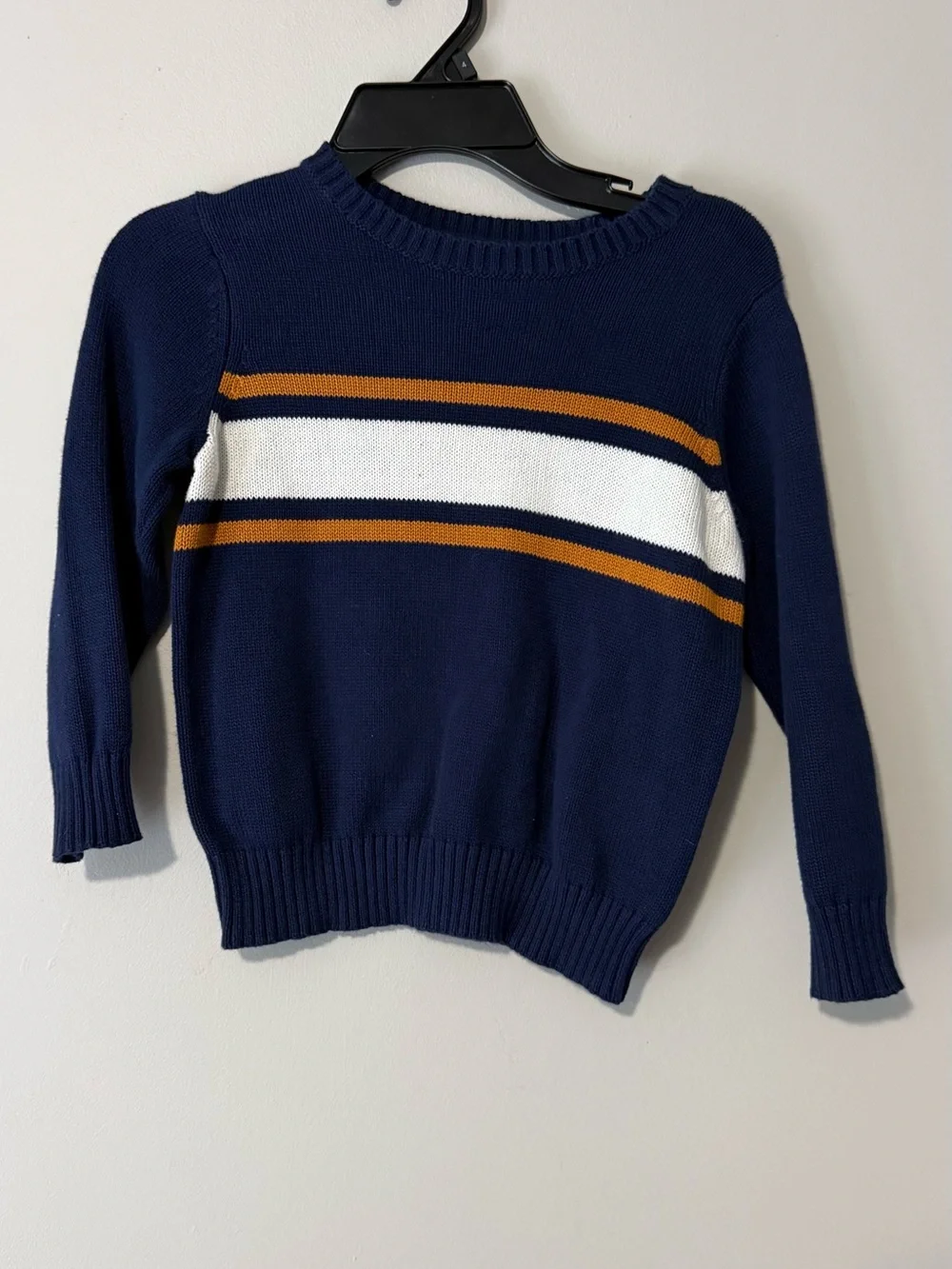Old Navy Navy Toddler Crewneck Sweater with White and Mustard Stripes